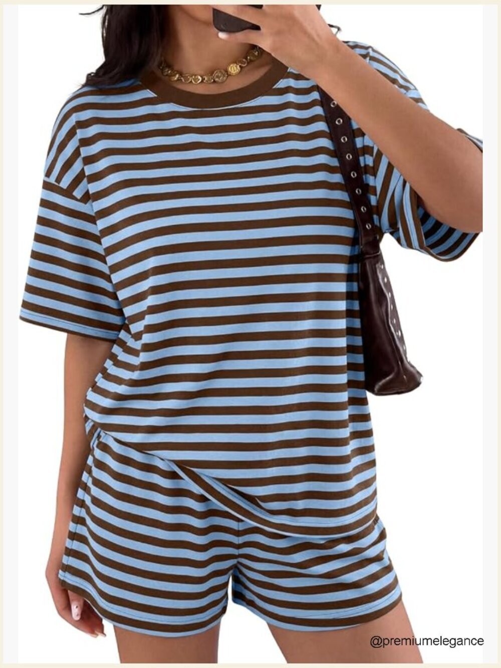 2 Piece Striped Lounge Set Oversized Tee and Shorts Summer Outfit